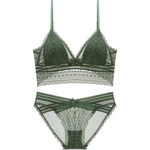 New French Style Sexy Ultra-thin Floral Lace Underwear Unlined Beauty Back Bra Sets Unwired Triangle Cup Bra For Women BH Top