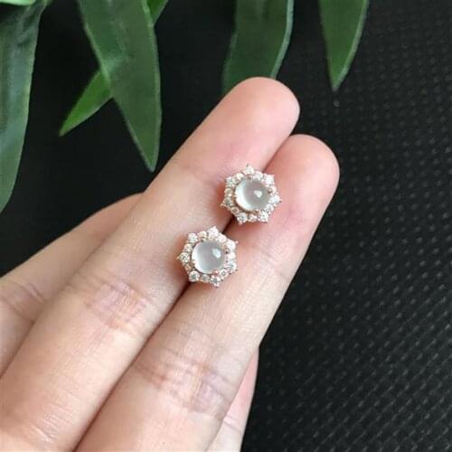 Original Design Natural Hetian Chalcedony Geometric Stud Earrings Light Luxury Charm Womens Brand Silver Jewelry