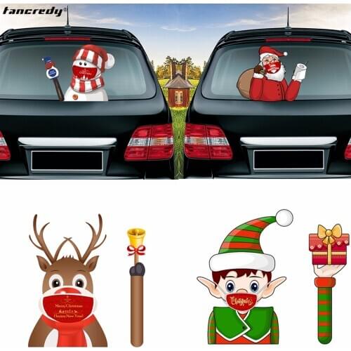 New Christmas Santa Claus Snowman with Mask Car Stickers Auto Decorations For Car Rear Windshield Window Waving Wiper Stickers