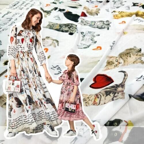 Autumn fashion fabric show pattern with the same paragraph womens printed fabric custom cat chiffon print childrens cloth