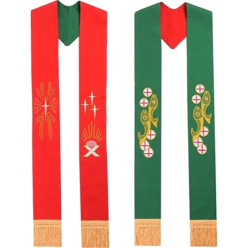Reversible Embroidered Stole Priest Costume Catholic Men Clergy Church Fathers