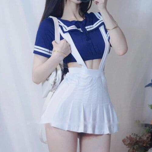 Role Play Lovely Princess Dress Sexy Underwear Sailor Uniform Navy Collar Hollow Out Striped Sweet Fun Mini Women Set Tease 8O4V