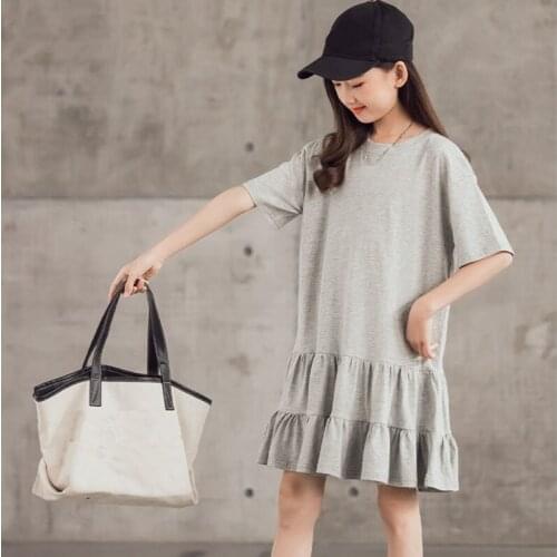 Black Grey Big Girls Dresses Solid Color Pure Cotton Child Summer 2021 Dress Casual Children Party Dresses Clothes Girl Clothing