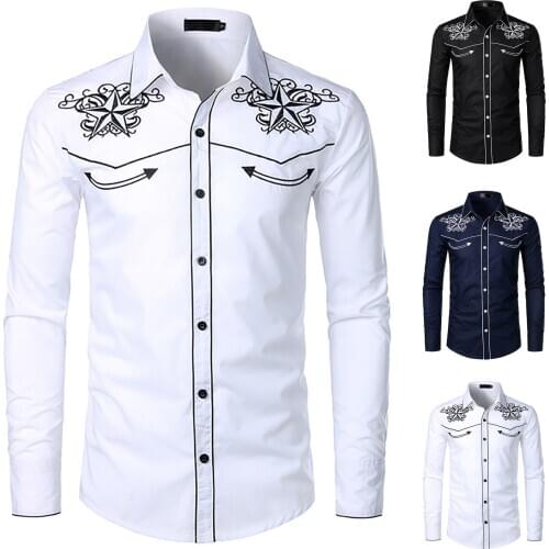 2021 Mens Four Seasons Thin Lapel Youth Shirt New Style Urban Shoulder Embroidery European and American Slim Fit Shirt F