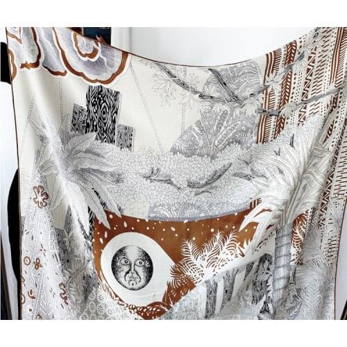 Vintage sun print Silk Cashmere Scarf 140 Winter Warm Cashmere Scarf For Women Scarf Cashmere Hand Rolled Hem 140 Cm Silk