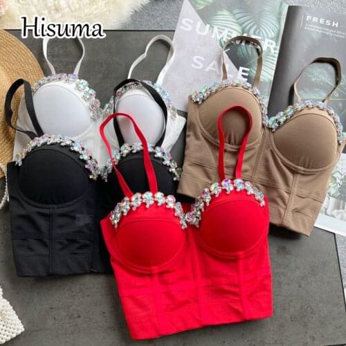 2021 autumn new womens V-neck strap rhinestones bling camisole Tube top bra one piece belt pad wireless Corset female underwear