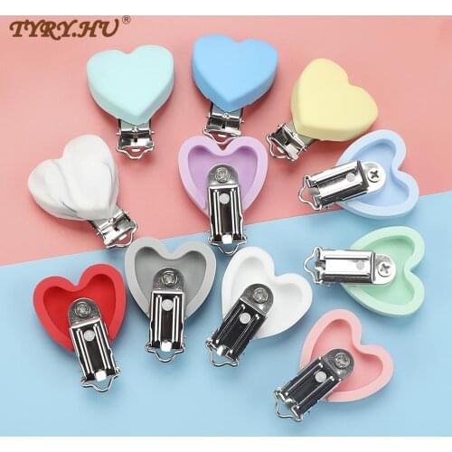 TYRY.HU 5pc/set Heart Love Shaped Pacifier Clip Silicone Baby Teether teething Accessories Clip Non-toxic Clasps DIY Bead Tool