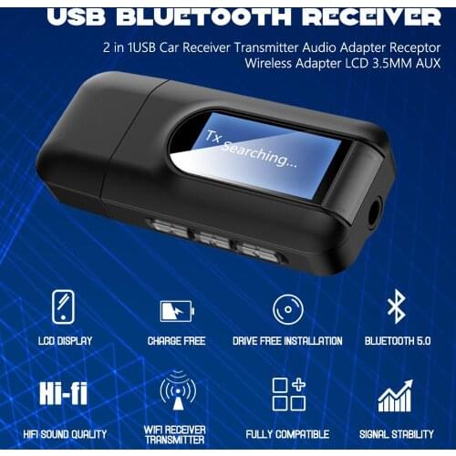 USB Bluetooth-compatible Receiver Transmitter Audio 5.0 Adapter For Car PC HD HiFi Receptor Wireless Adapter LCD 3.5MM AUX