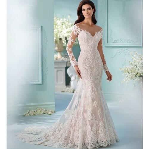 Vintage Lace Embroidery Appliques Mermaid Long Sleeve Wedding Dress Europe Custom Made Party Dress