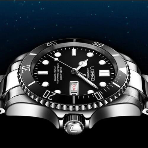 200m Waterproof Sport Watch Automatic LOREO Mens Watches Top Brand Luxury Sapphire Calendar Week Luminous Full Steel Diver Watch
