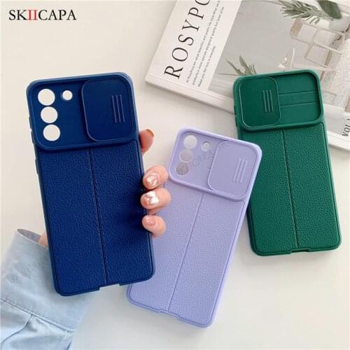 Slide Camera Lens Phone Protection Cover For Samsung S21 FE S21 Ultra A22 M32 A32 A72 A52 5G Soft Silicone Shockproof Back Case