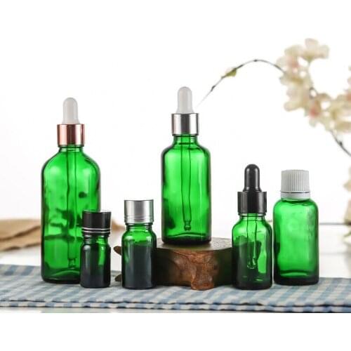 1pc 5/10/15/20/30/50/100ml Mix Cover Green Glass Dropper Bottle Essential Oil Bottles Perfume Armatherapy Makeup Containers