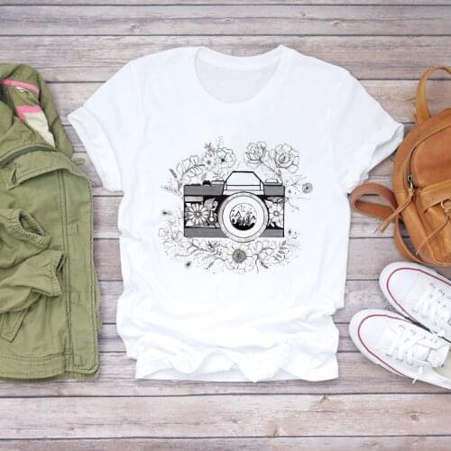Women 2020 Camera Mountain Cute Vintage Printing Print Summer Shirt T-shirts Top T Graphic Female Ladies Womens Tee T-Shirt