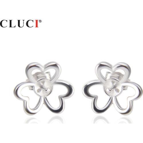 CLICI 925 Sterling Silver Clover Earrings for Women Jewelry Silver 925 Pearl Earrings Mounting Stud Earrings SE076SB