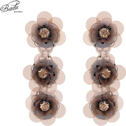 Badu 3 Layers Flower Stud Earrings for Women Big Floral Vintage Fashion Jewelry Gift for Girls Wholesale