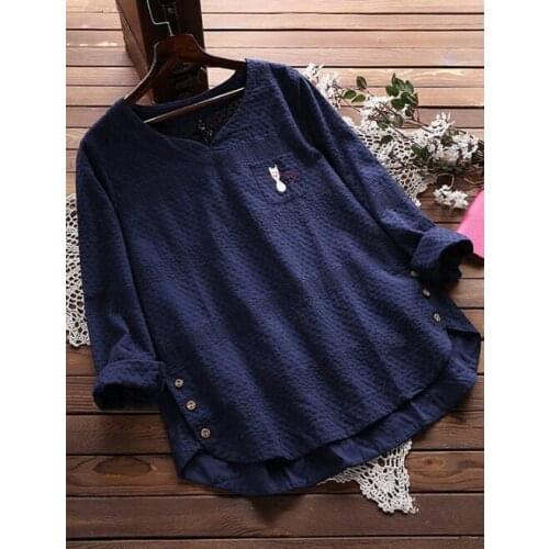 Womens Ladies summer Casual Loose Top Long Sleeve T-Shirt v-neck Loose top