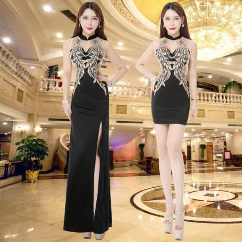 Black Mermaid Evening Dress for Women Long Prom Catwalk Banquet Chorus Improved Plus Size Cheongsam Dress A323