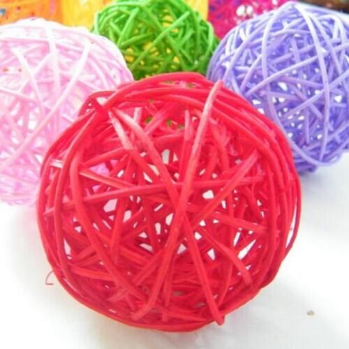 12pcs Wholesale 7cm multi Colors Woven Wicker Ball Home Decoration Natural Colors Multi-color Vine Bal Parrot Bite Toy Ball
