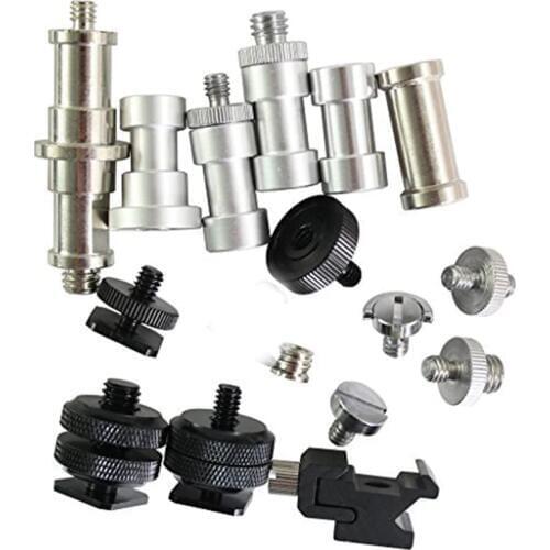 16 in 1 Kit 1/4" and (or) 3/8" Threaded Male Female Screw Adapter Tripod Screw to Hot Shoe Mount and For Canon Nikon Camera