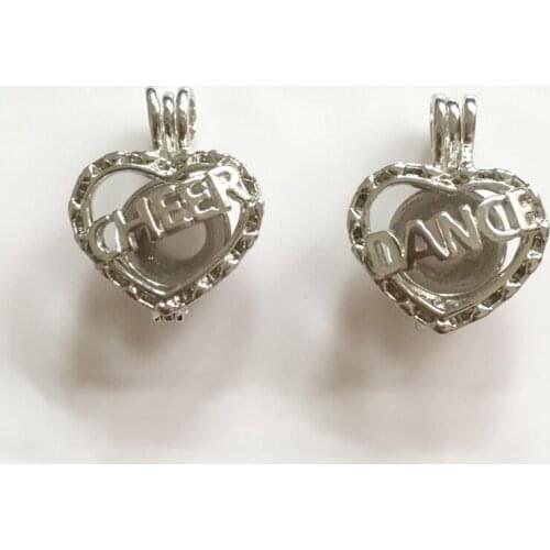 18KGP Heart Shape "CHEER" "DANCE" Celebration Word Locket Cage Love Charms Pendant Mountings