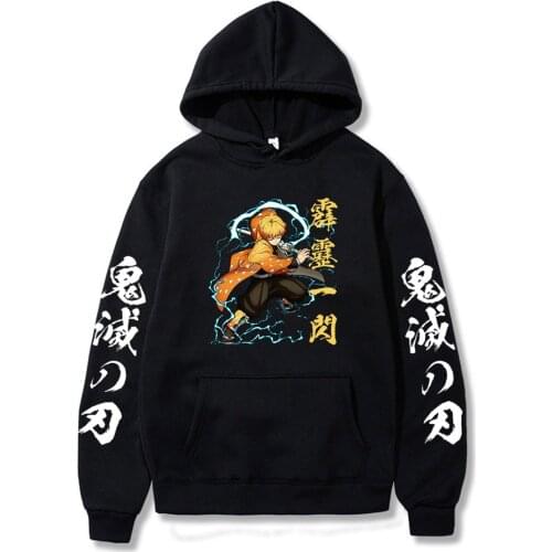 2021 New Arrival Japanese Anime Demon Slayer Agatsuma Zenitsu Thunder Breathing Costume Hoodie Harajuku Pullover Sweatshirt