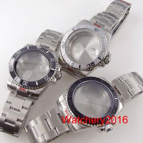 40MM Watch Parts Sapphire Glass Cyclops Date Magnification Watch Case Fit NH35 NH36 Movement Ceramic Bezel Steel Strap