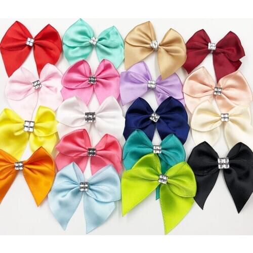 40pcs Ribbon Bows Flower the Rhinestone Appliques Sewing Craft Lots A227