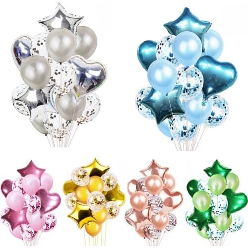 Aluminum Foil Balloon Kit Pentagram Heart Latex Balloons for Birthday Party Baby Shower Wedding Decoration Accessories 15pcs/set