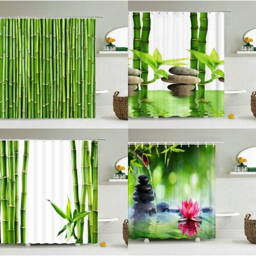Green Plant Bamboo Shower Curtain Bathroom Bath Curtain Waterproof polyester 3D Printed Trees 180*200cm Bath Screen With Hooks