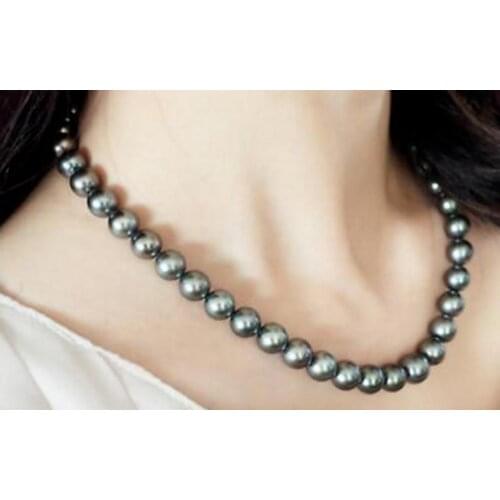 Free Shipping AAA stunning 8-9 mm tahitian round black green pearl necklace 18inch