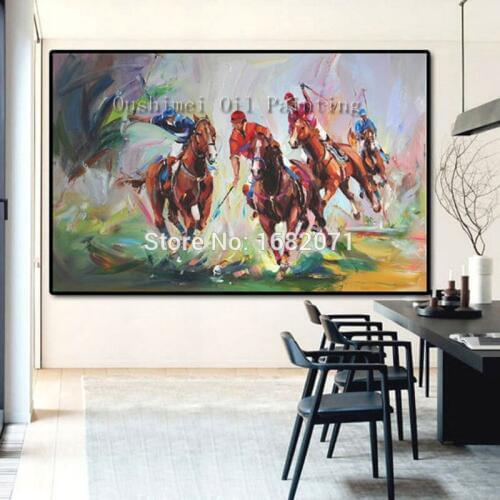 Free Shipping Hand-painted High Quality Polo Oil Painting For Wall Decorative Modern Impression Sport Polo Oil Painting