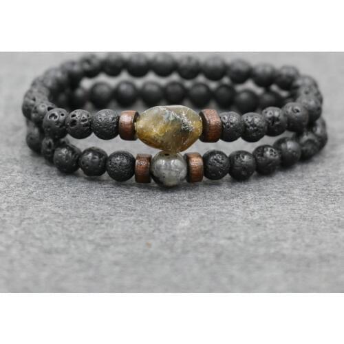 2pcs/ set Men Bracelets Natural Lava Stone Beads Bracelet Moonstone Labradorite Bracelet For Men Couples Jewelry Male Pulseira