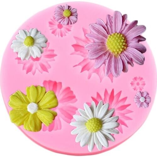 Daisy Rose Silicone Mold Flower Chocolate Molds Candy Polymer Clay Moulds DIY Party Cupcake Topper Fondant Cake Decorating Tools