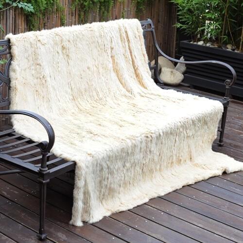 CX-D-10M 130X150CM High Quality Custom Hand Knitted Rabbit Fur Blanket Fur Throw