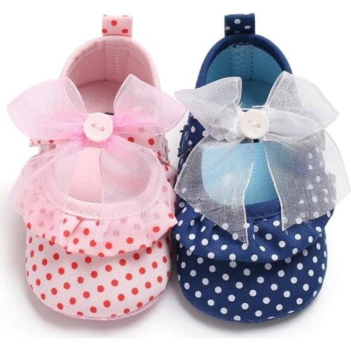 2021 Dots Baby Shoes For Newborn Baby Girl Mesh Bow First Walker Soft Soles Cute Toddler Anti-Slip Princess Shoes