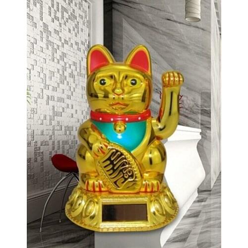 [ Fly Eagle ] Hot sale !!! Gold Chinese Wealth Lucky Waving for Cat Beckoning Maneki Golden Powered by solar Power Powered