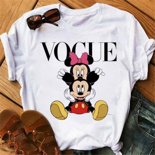 Disney Womens T-shirt Mickey Minnie Mouse Short Sleeve Tee shirt Cartoon Print O-Neck Pullover Female Loose Tops Lady Tshirt
