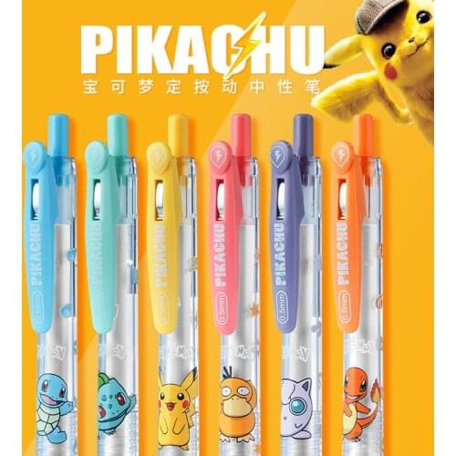 6pcs Pokemon Pikachu Gel Pen Student Press Black Core 0.5 Mm Cartoon Cute Ballpoint Pen School Collection Stationery Writing Pen