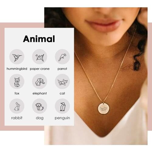 JUJIE Engrave Gesture Origami Animal Necklace girl Trendy Firend Necklace women Stainless Steel Necklace custom made Jewelry