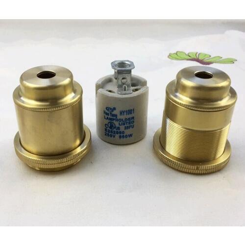 1set retro pure brass lamp holder E27 ceramic lamp heart-free tube connection 40 open disk lighting accessories