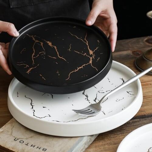 Nordic Tableware Marbled Ceramic Pizza Plate Breakfast Plate Cake Plate Simple Jewelry Plate