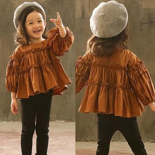Toddler Baby Girl Set Ruffle Long Sleeve Pleated Blouse Coffee Top+ Skinny Leggings Trousers Outfits