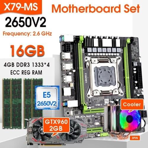 X79 motherboard set with Xeon E5-2650 V2 CPU LGA2011 combos 4*4GB=16GB 1333Mhz memory DDR3 RAM GTX 960 2GB GPU and Cooler