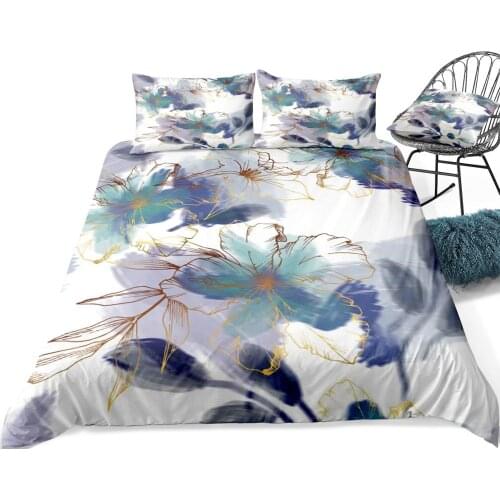 Ink Painting Bedding Set Flower Beautiful Flowers Duvet Cover Set Queen Elegant Bed Set Floral Bedclothes