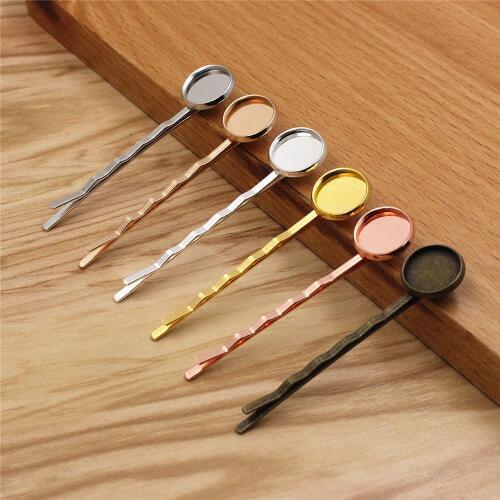 Copper 10mm 12mm 14mm Round Cabochons Blank Base Tray Setting for Hairpins Snap Clip DIY Making Accessories Length:60mm 20pcs