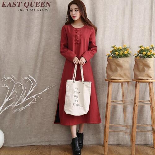Retro style linen clothes solid color linen robe mandarin collar blouses woamn oriental style casual loose robe AA2814 YQ