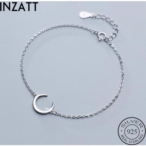 INZATT Real 925 Sterling Silver MInimalist Moon Bracelet For Charming Women Party Classic Fine Jewelry Cute Accessories Gift