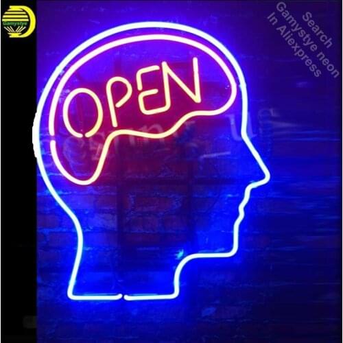 Neon Sign for Open Mind Brain Open Red Neon Tube sign handcraft Shop Hotel Store Displays Tube Glass Neon Flashlight sign