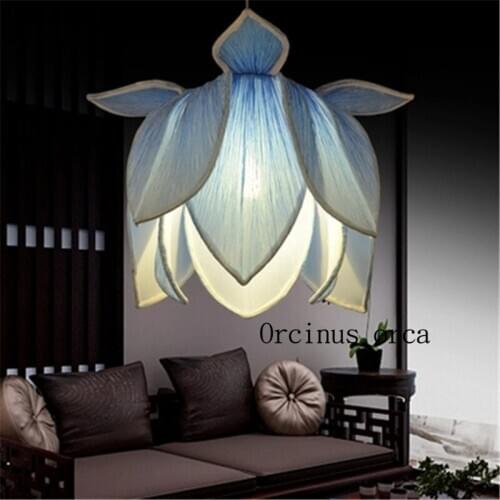 The new Chinese classical imitation cloth pendant lotus lamp Temple teahouse creative restaurant Yoga lotus lamps