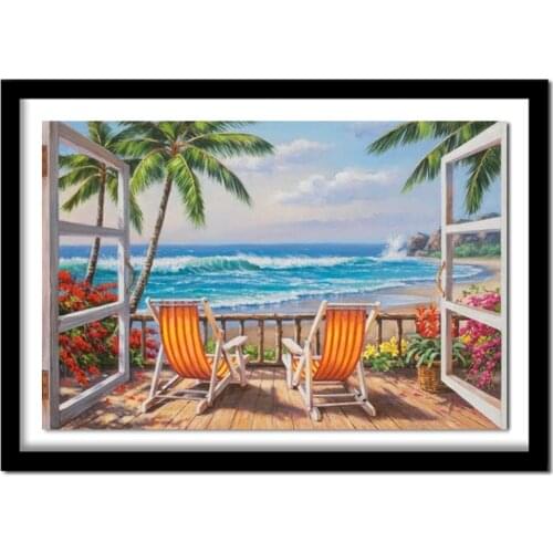 New 5D DIY Diamond Painting Window beach Scenic Embroidery Full Square Diamond Cross Stitch Rhinestone Painting decor